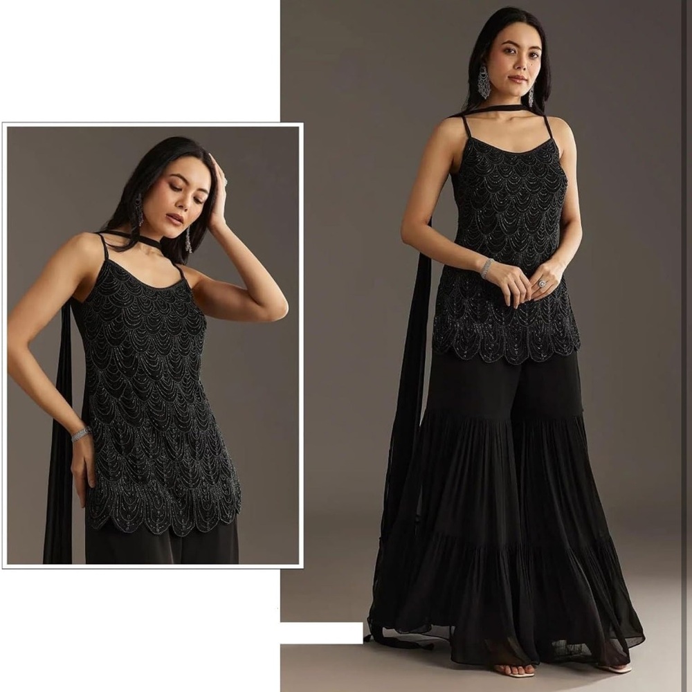 Indian Elegant Black Embellished Salwaar and Pant Set